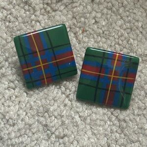 Plaid Square 80s Pierced Fashion Earrings